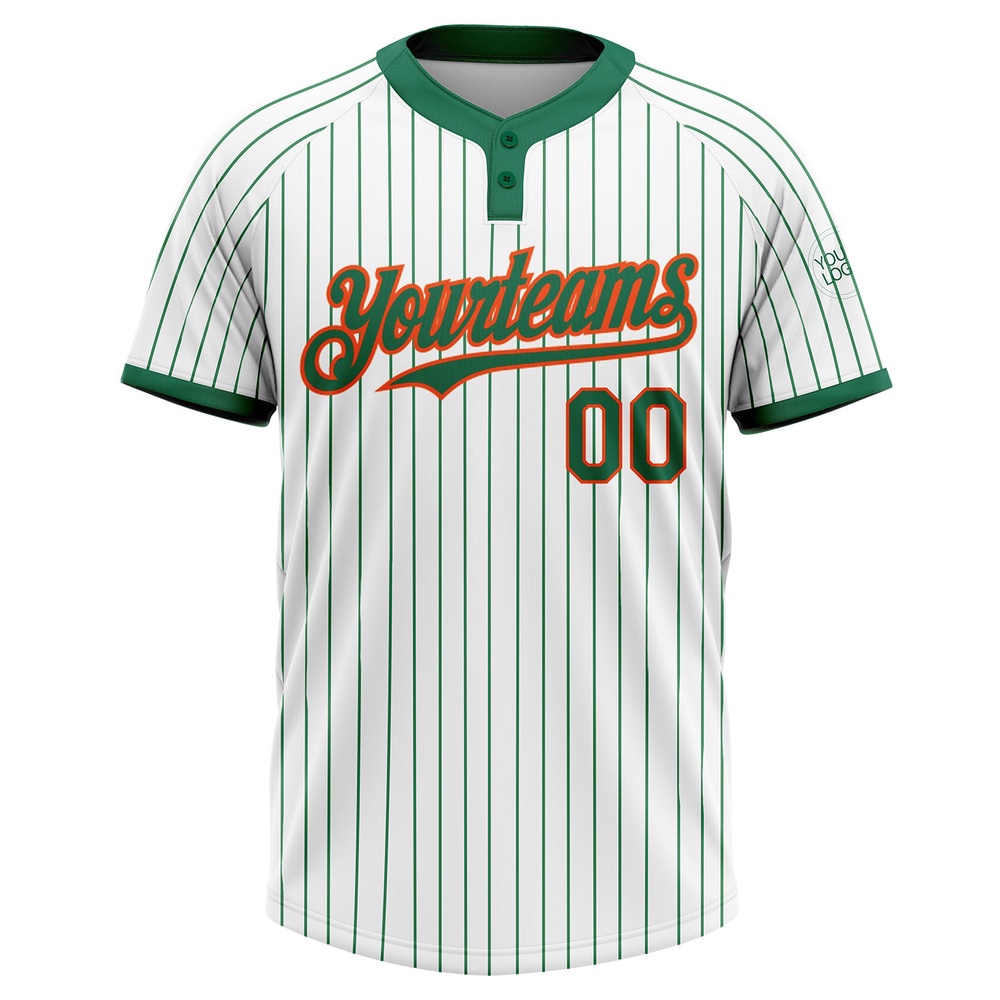 White Kelly Green Pinstripe Orange Two Button Unisex Softball Jersey, Custom Team Softball Jersey White Kelly Green Pinstripe Orange Two Button Unisex Softball Jersey, Custom Team Softball Jersey