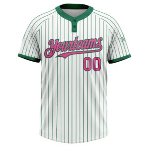 White Kelly Green Pinstripe Pink Two Button Unisex Softball Jersey Custom Team Softball Jersey 2 krmj9a.jpg