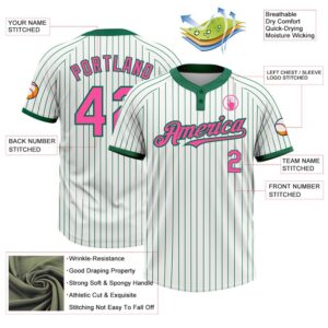White Kelly Green Pinstripe Pink Two Button Unisex Softball Jersey Custom Team Softball Jersey 3 as2tqb.jpg