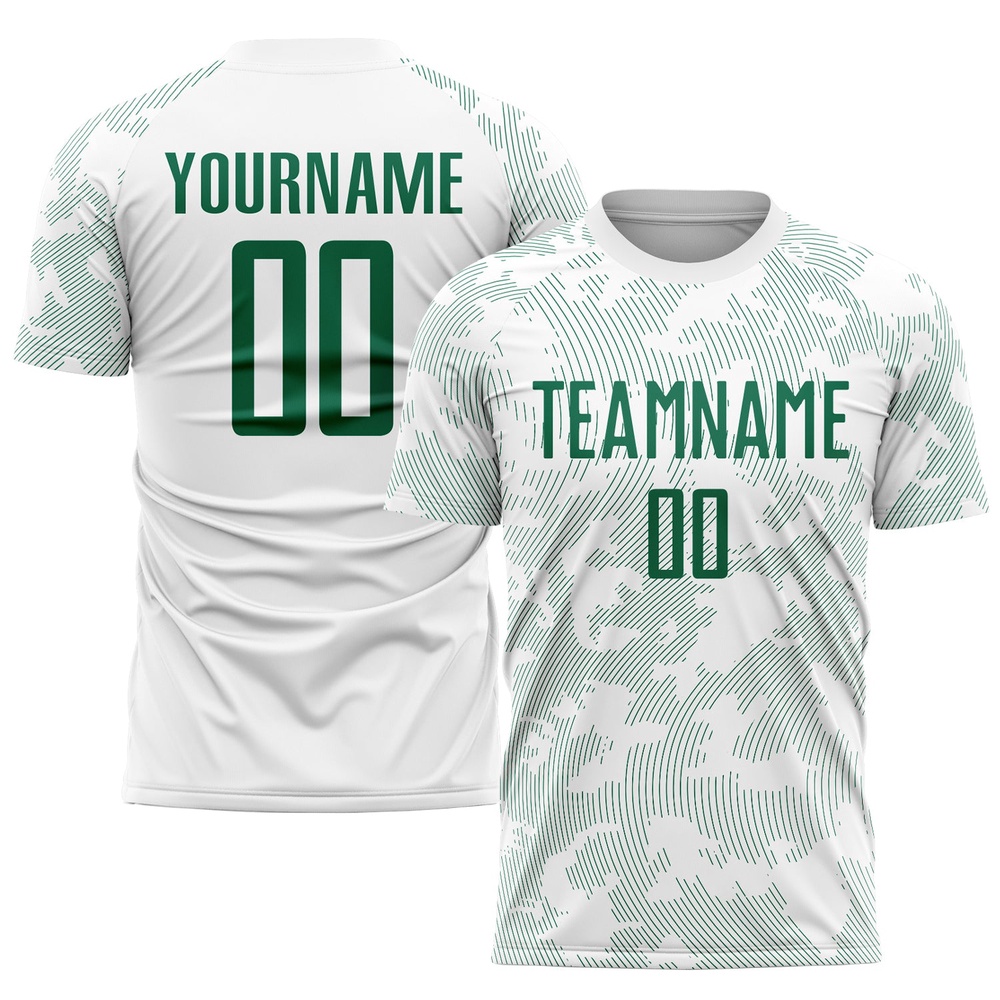 White Kelly Green Sublimation Soccer Uniform Jersey, Custom Team Soccer Jersey Shirt White Kelly Green Sublimation Soccer Uniform Jersey, Custom Team Soccer Jersey Shirt