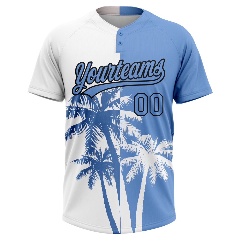 White Light Blue Black 3D Pattern Hawaii Coconut Trees Two Button Unisex Softball Jersey, Custom Team Softball Jersey White Light Blue Black 3D Pattern Hawaii Coconut Trees Two Button Unisex Softball Jersey, Custom Team Softball Jersey