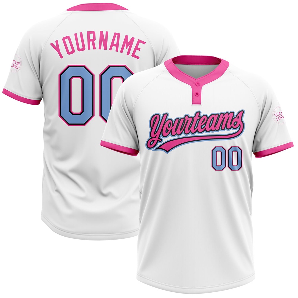 White Light Blue Black Pink Two Button Unisex Softball Jersey, Custom Team Softball Jersey White Light Blue Black Pink Two Button Unisex Softball Jersey, Custom Team Softball Jersey
