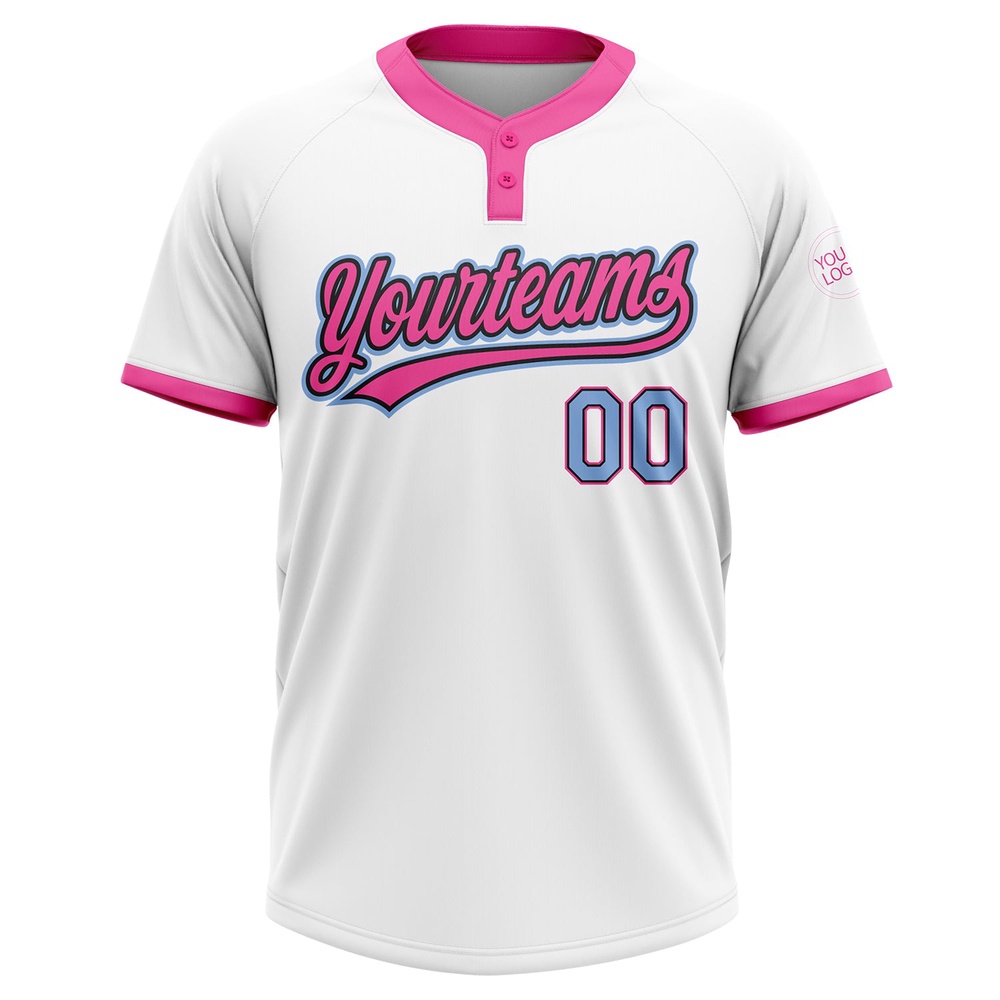 White Light Blue Black Pink Two Button Unisex Softball Jersey, Custom Team Softball Jersey White Light Blue Black Pink Two Button Unisex Softball Jersey, Custom Team Softball Jersey