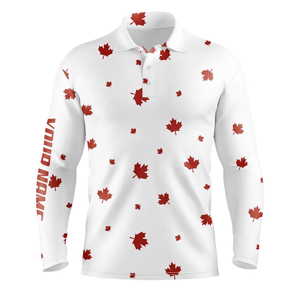 White Men’s Golf Polo Shirts Red Canada Maple Leaf Pattern Custom Team Golf Shirts, Patriot Golf Tops, Golf Polo Shirt, Golf Shirts