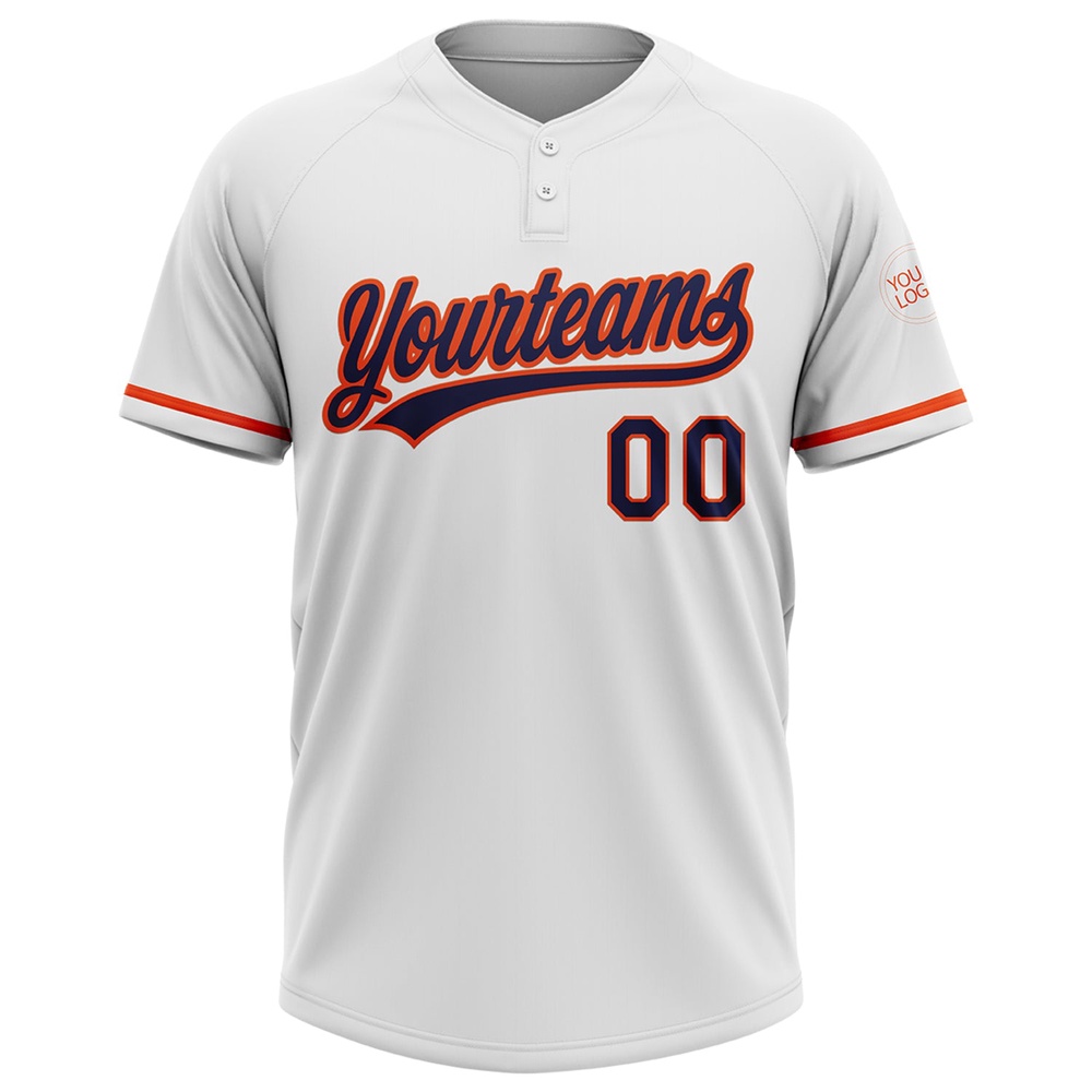 White Navy Orange Two Button Unisex Softball Jersey, Custom Team Softball Jersey