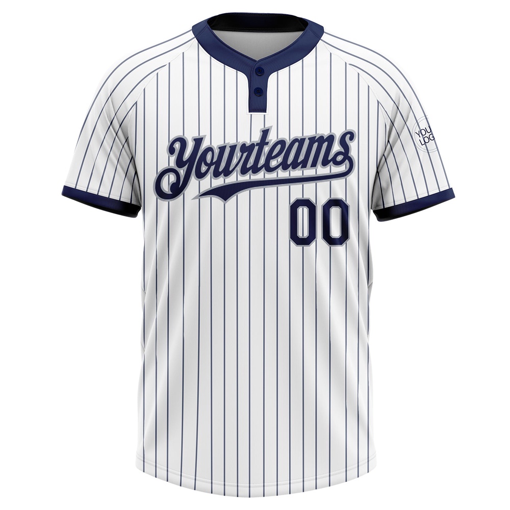 White Navy Pinstripe Gray Two Button Unisex Softball Jersey, Custom Team Softball Jersey