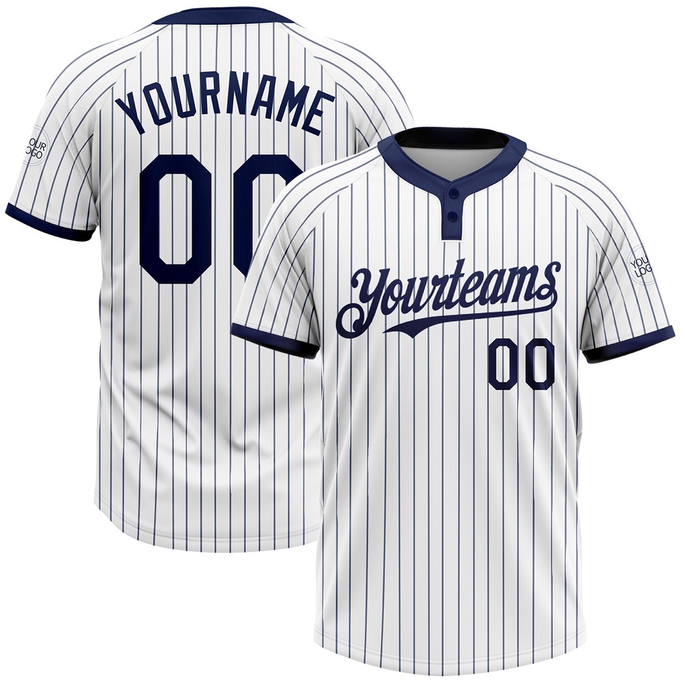 White Navy Pinstripe Navy Two Button Unisex Softball Jersey, Custom Team Softball Jersey