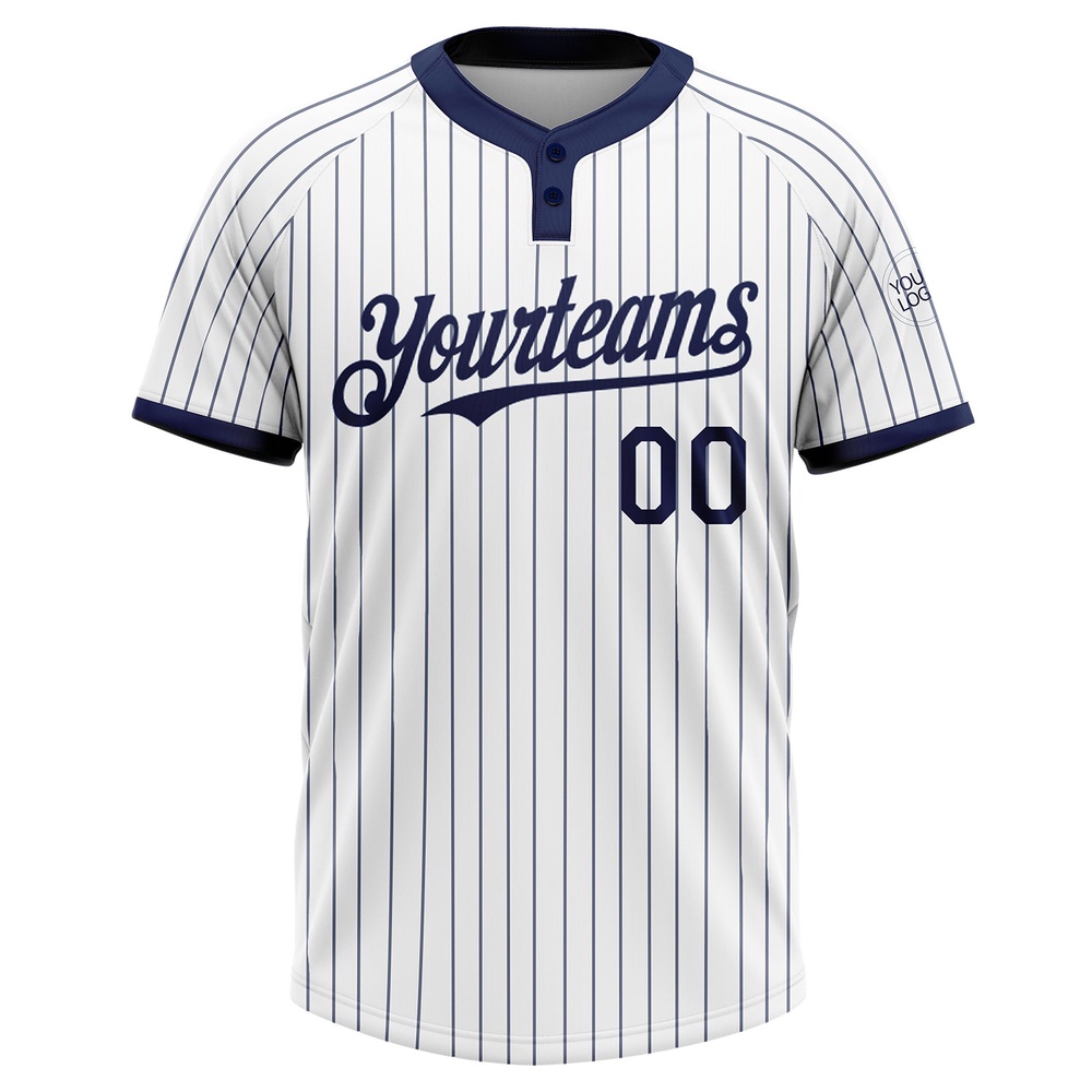 White Navy Pinstripe Navy Two Button Unisex Softball Jersey, Custom Team Softball Jersey