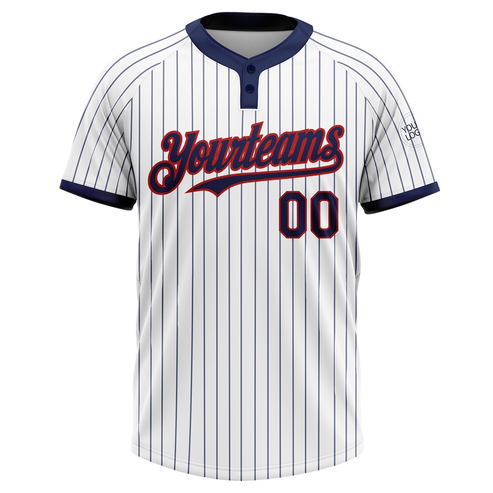 White Navy Pinstripe Red Two Button Unisex Softball Jersey, Custom Team Softball Jersey