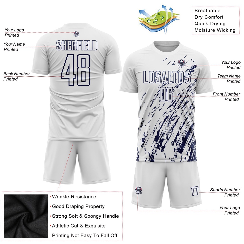 White Navy Sublimation Soccer Uniform Jersey, Custom Team Soccer Jersey Shirt