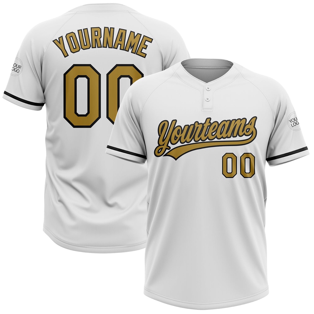 White Old Gold Black Two Button Unisex Softball Jersey, Custom Team Softball Jersey White Old Gold Black Two Button Unisex Softball Jersey, Custom Team Softball Jersey