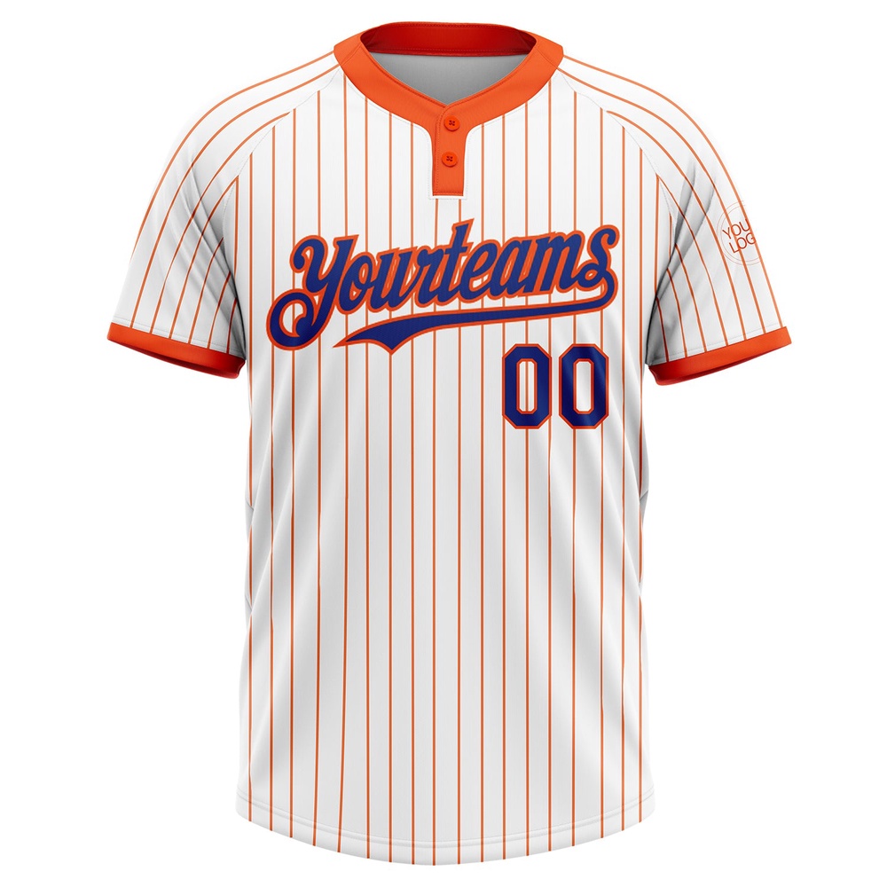 White Orange Pinstripe Royal Two Button Unisex Softball Jersey, Custom Team Softball Jersey