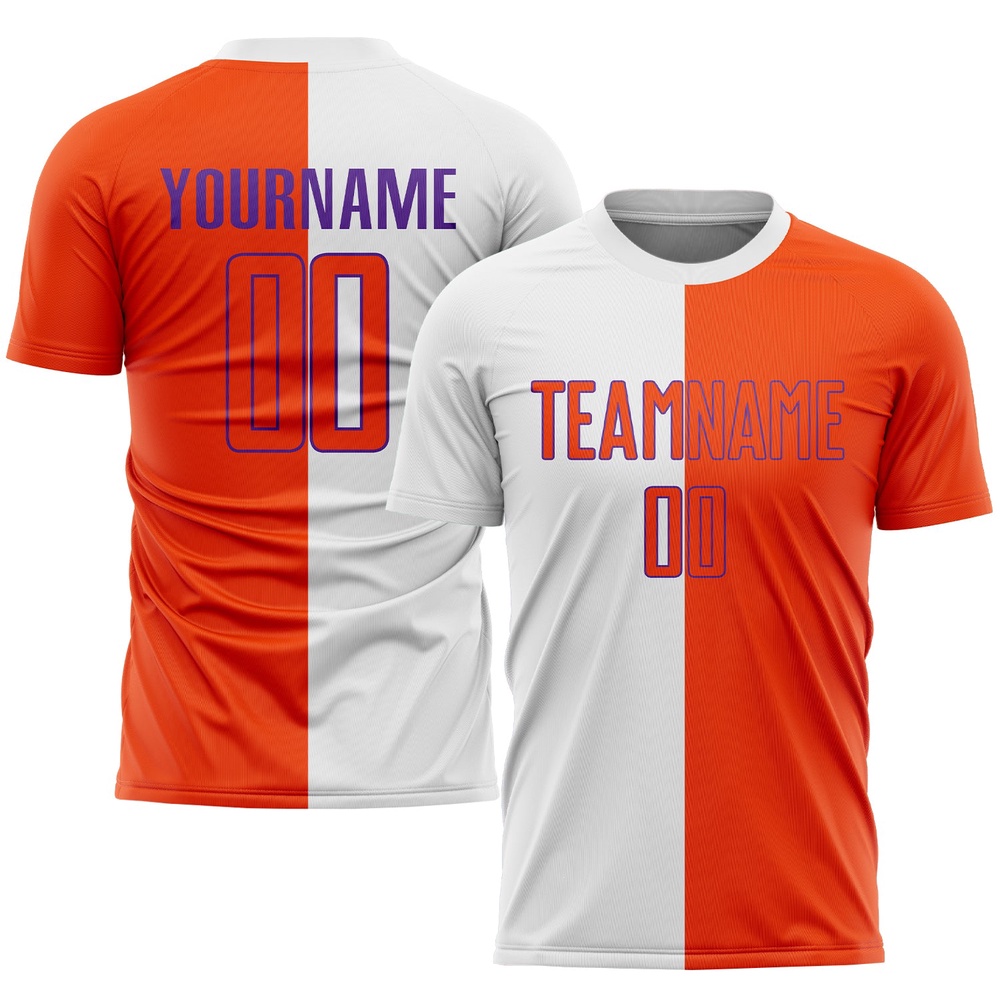 White Orange Purple Sublimation Split Fashion Soccer Uniform Jersey, Custom Team Soccer Jersey Shirt