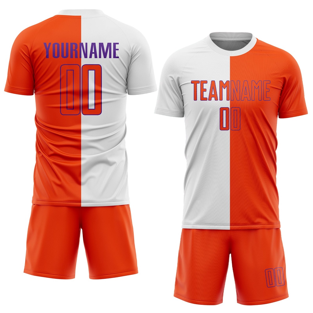White Orange Purple Sublimation Split Fashion Soccer Uniform Jersey, Custom Team Soccer Jersey Shirt