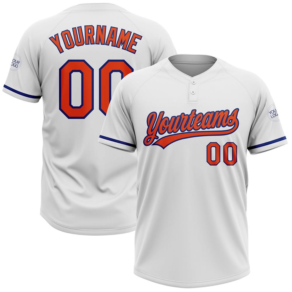 White Orange Royal Two Button Unisex Softball Jersey, Custom Team Softball Jersey White Orange Royal Two Button Unisex Softball Jersey, Custom Team Softball Jersey