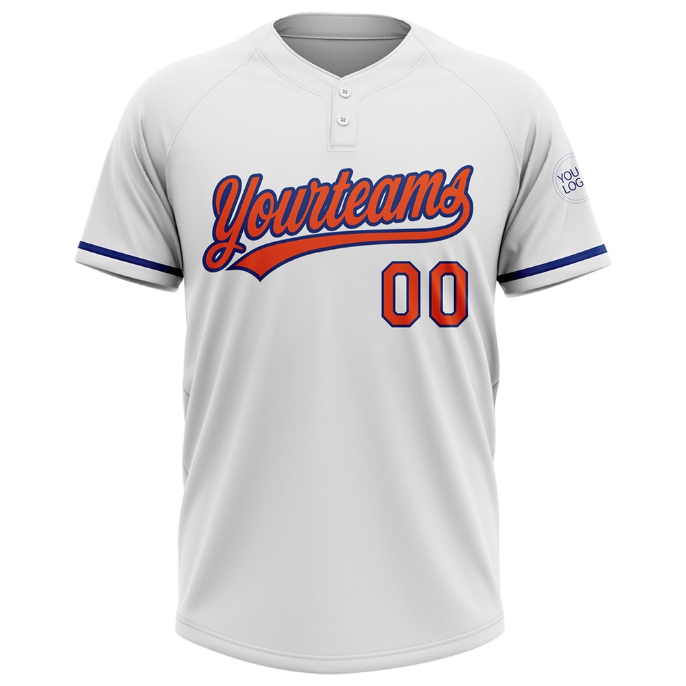 White Orange Royal Two Button Unisex Softball Jersey, Custom Team Softball Jersey White Orange Royal Two Button Unisex Softball Jersey, Custom Team Softball Jersey