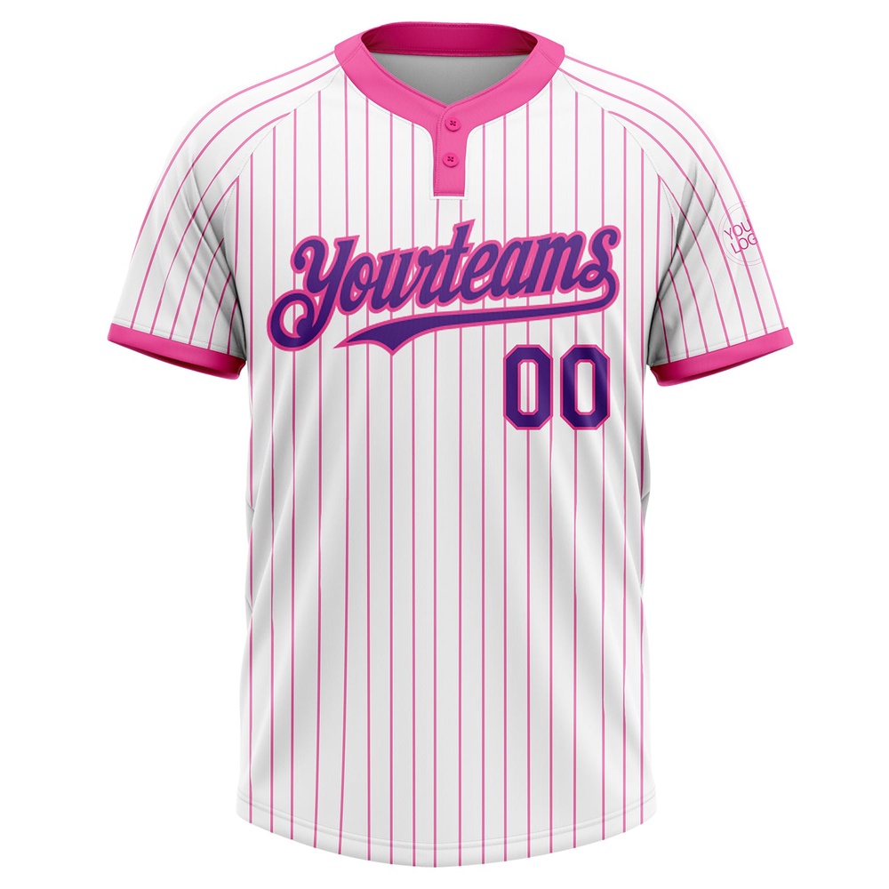 White Pink Pinstripe Purple Two Button Unisex Softball Jersey, Custom Team Softball Jersey
