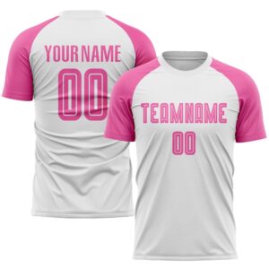 White Pink Sublimation Soccer Uniform Jersey, Custom…