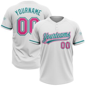 White Pink Teal Two Button Unisex Softball…