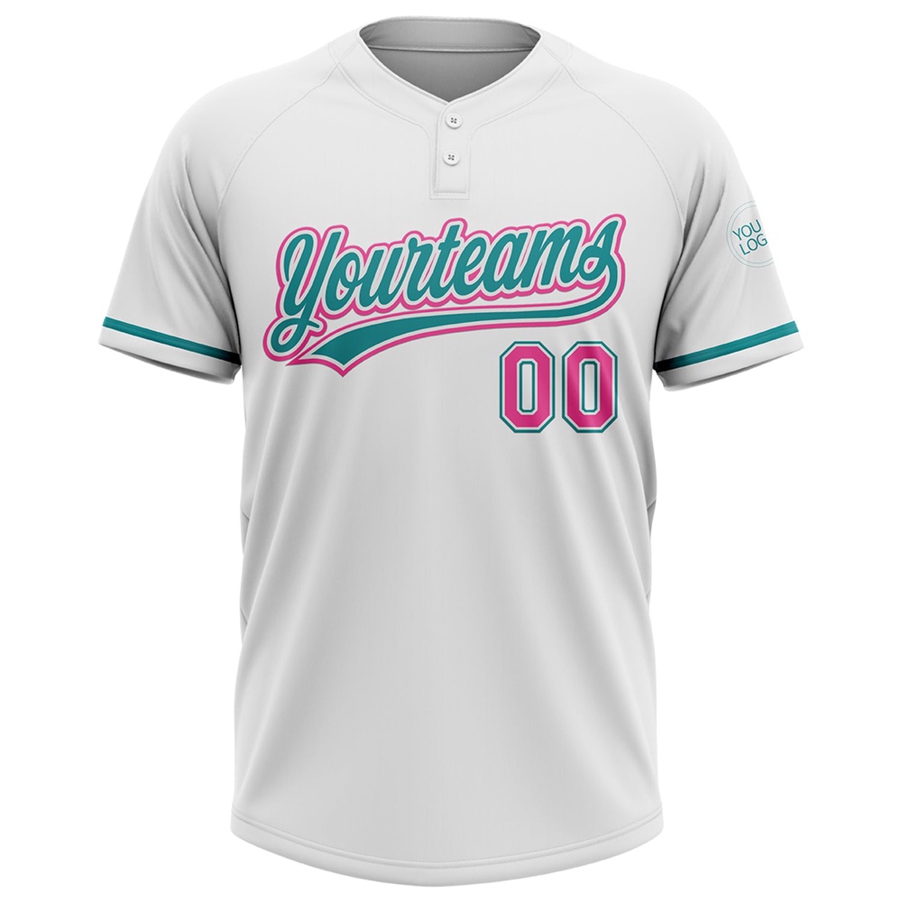 White Pink Teal Two Button Unisex Softball Jersey, Custom Team Softball Jersey