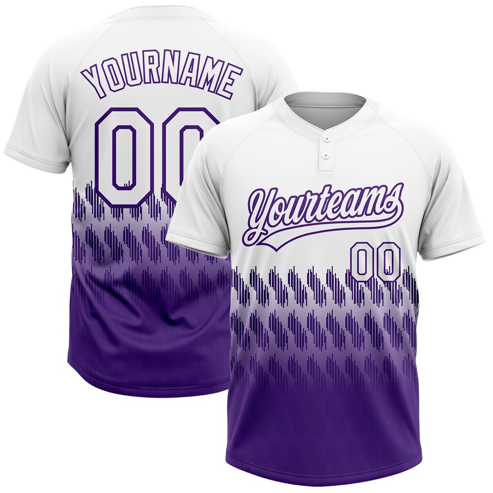 White Purple 3D Pattern Lines Two Button Unisex Softball Jersey, Custom Team Softball Jersey