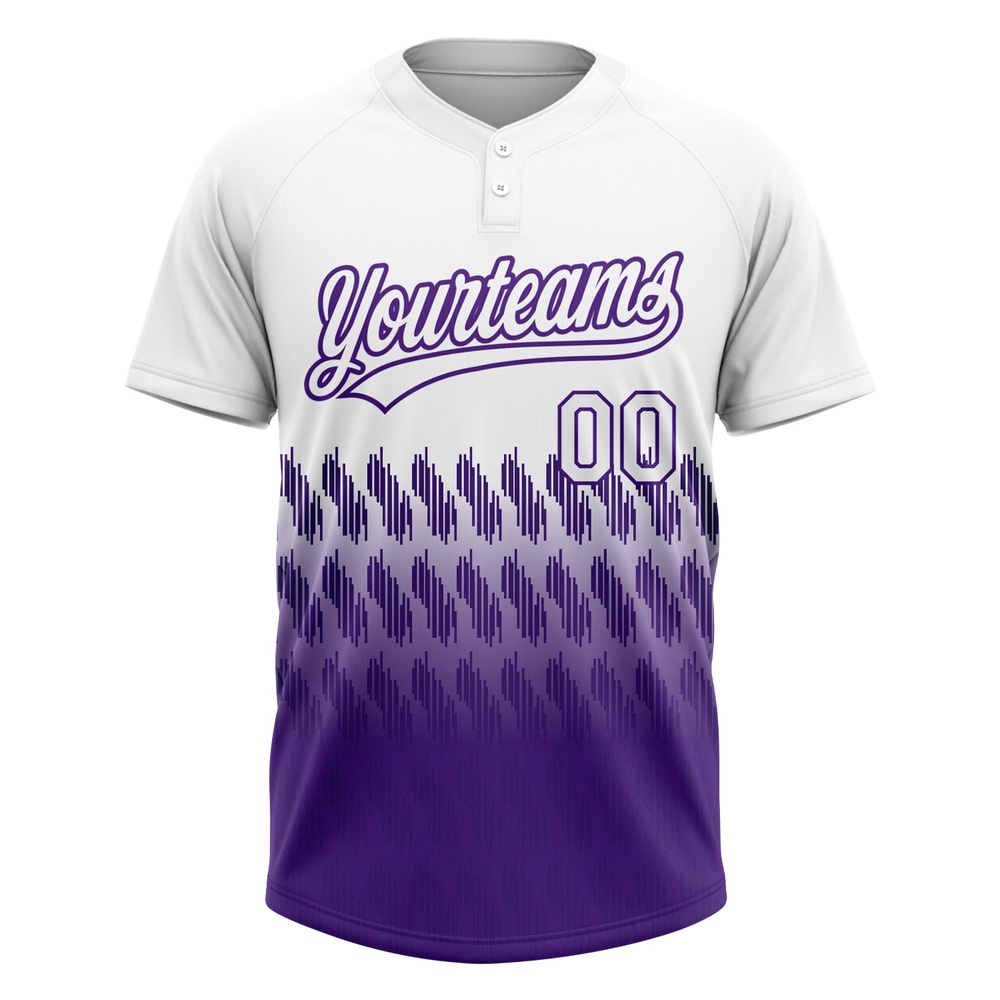 White Purple 3D Pattern Lines Two Button Unisex Softball Jersey, Custom Team Softball Jersey