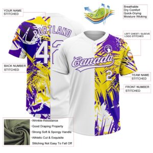 White Purple 3D Pattern Tropical Palm Leaves Two Button Unisex Softball Jersey Custom Team Softball Jersey 3 cz9vrm.jpg