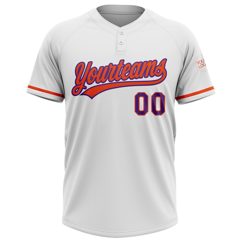 White Purple Orange Two Button Unisex Softball Jersey, Custom Team Softball Jersey