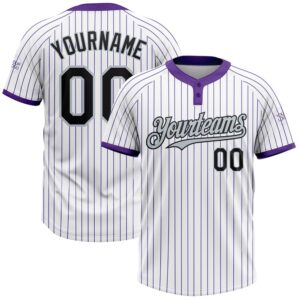 White Purple Pinstripe Black Silver Two Button…