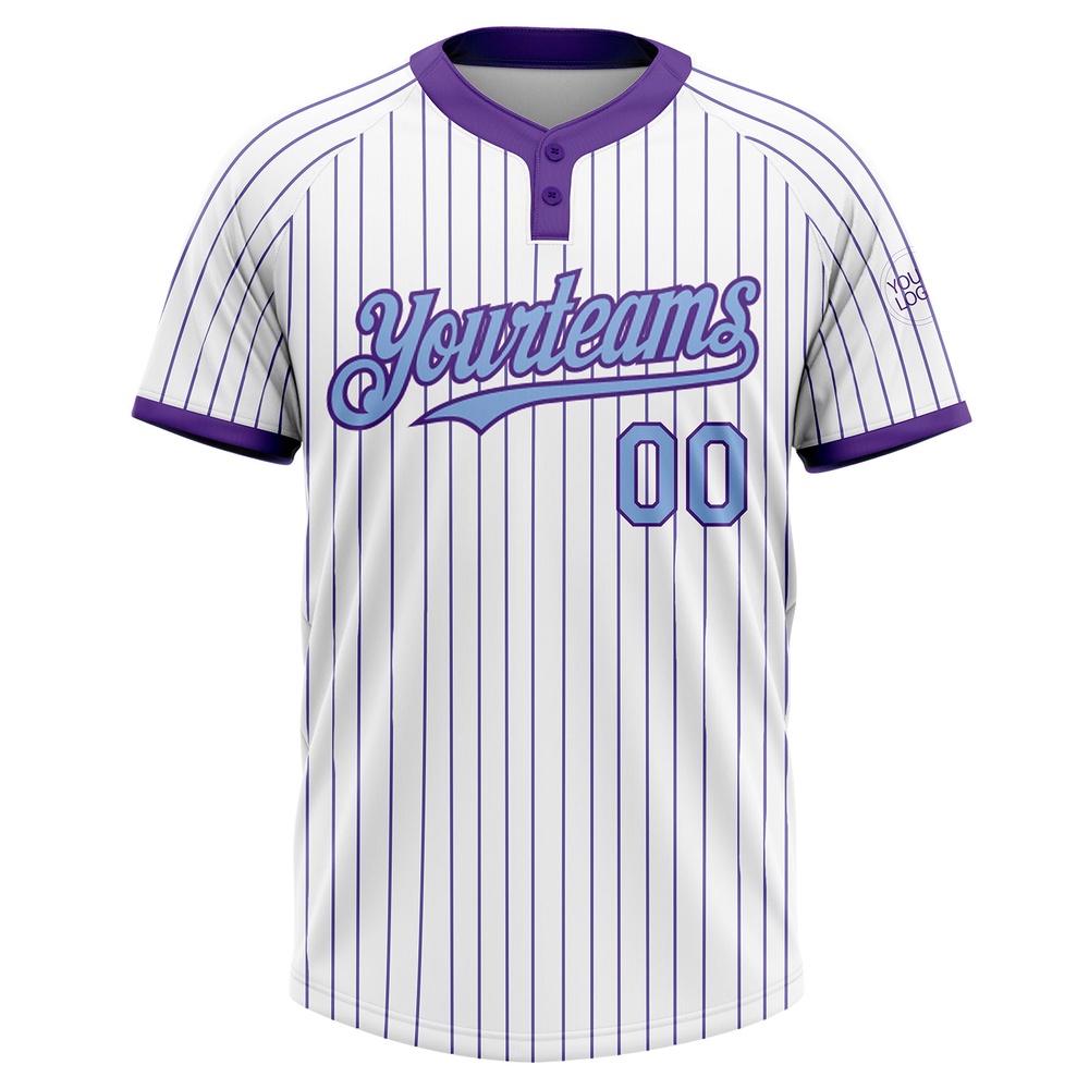 White Purple Pinstripe Light Blue Two Button Unisex Softball Jersey, Custom Team Softball Jersey