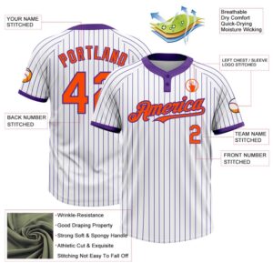 White Purple Pinstripe Orange Two Button Unisex Softball Jersey Custom Team Softball Jersey 3 j8dmak.jpg