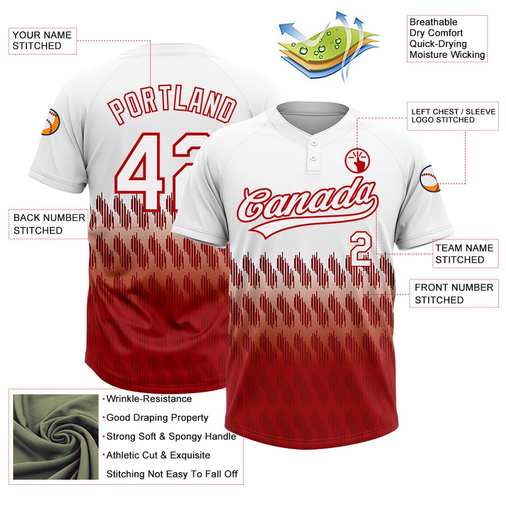 White Red 3D Pattern Lines Two Button Unisex Softball Jersey, Custom Team Softball Jersey White Red 3D Pattern Lines Two Button Unisex Softball Jersey, Custom Team Softball Jersey