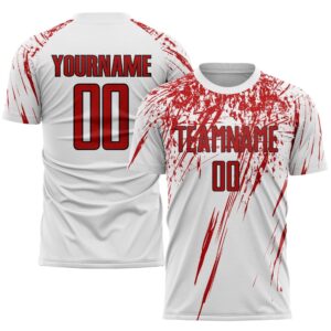 White Red Black Sublimation Soccer Uniform Jersey,…