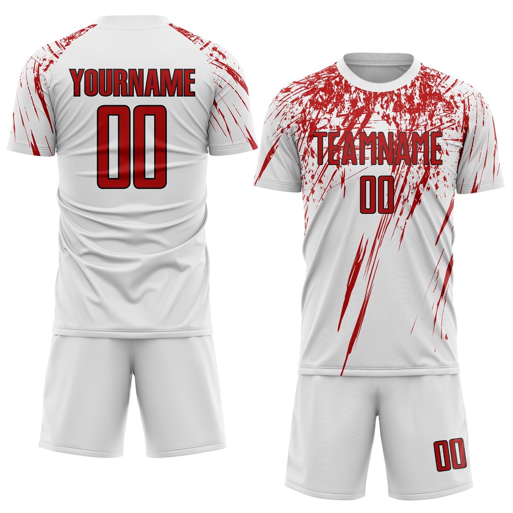 White Red Black Sublimation Soccer Uniform Jersey, Custom Team Soccer Jersey Shirt