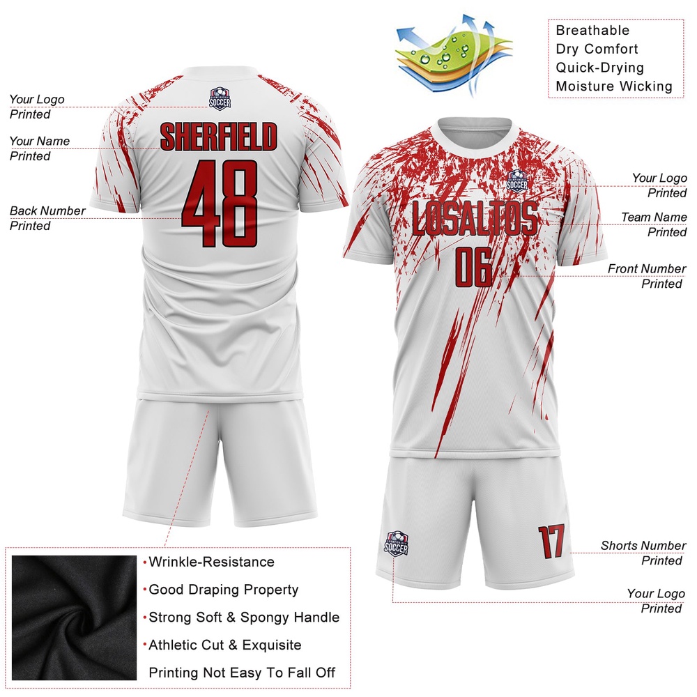 White Red Black Sublimation Soccer Uniform Jersey, Custom Team Soccer Jersey Shirt