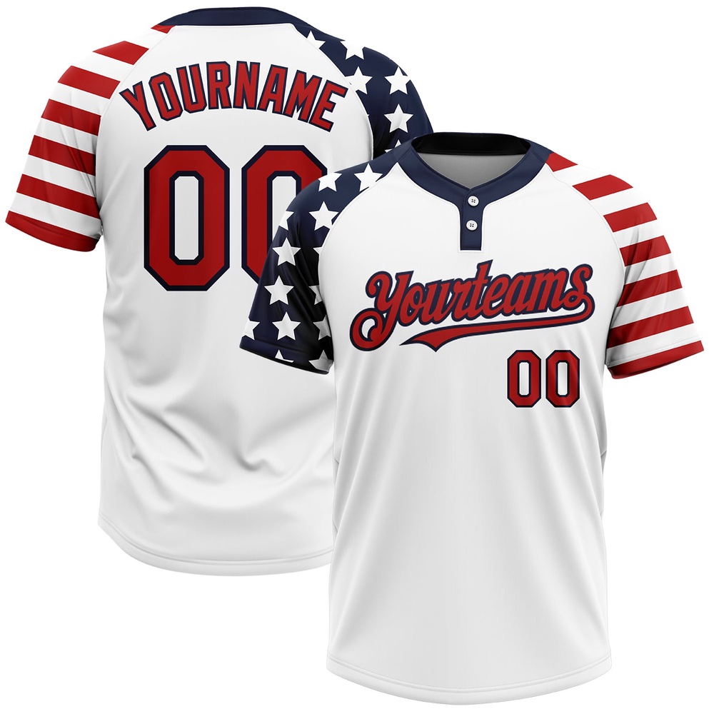 White Red Navy 3D American Flag Fashion Two Button Unisex Softball Jersey, Custom Team Softball Jersey