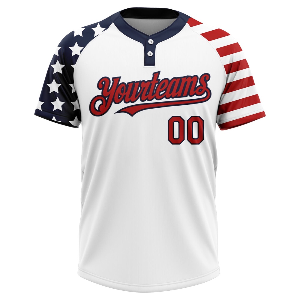 White Red Navy 3D American Flag Fashion Two Button Unisex Softball Jersey, Custom Team Softball Jersey