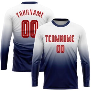 White Red Navy Sublimation Long Sleeve Fade…