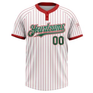 White Red Pinstripe Kelly Green Two Button Unisex Softball Jersey Custom Team Softball Jersey 2 vnfxes.jpg