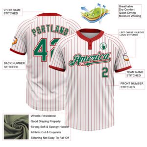 White Red Pinstripe Kelly Green Two Button Unisex Softball Jersey Custom Team Softball Jersey 3 ntlgxy.jpg