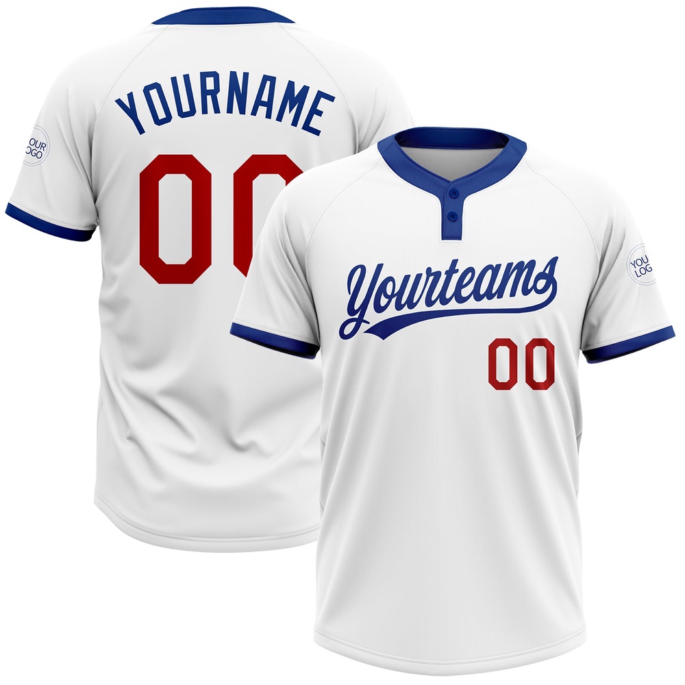 White Red Royal Two Button Unisex Softball Jersey, Custom Team Softball Jersey