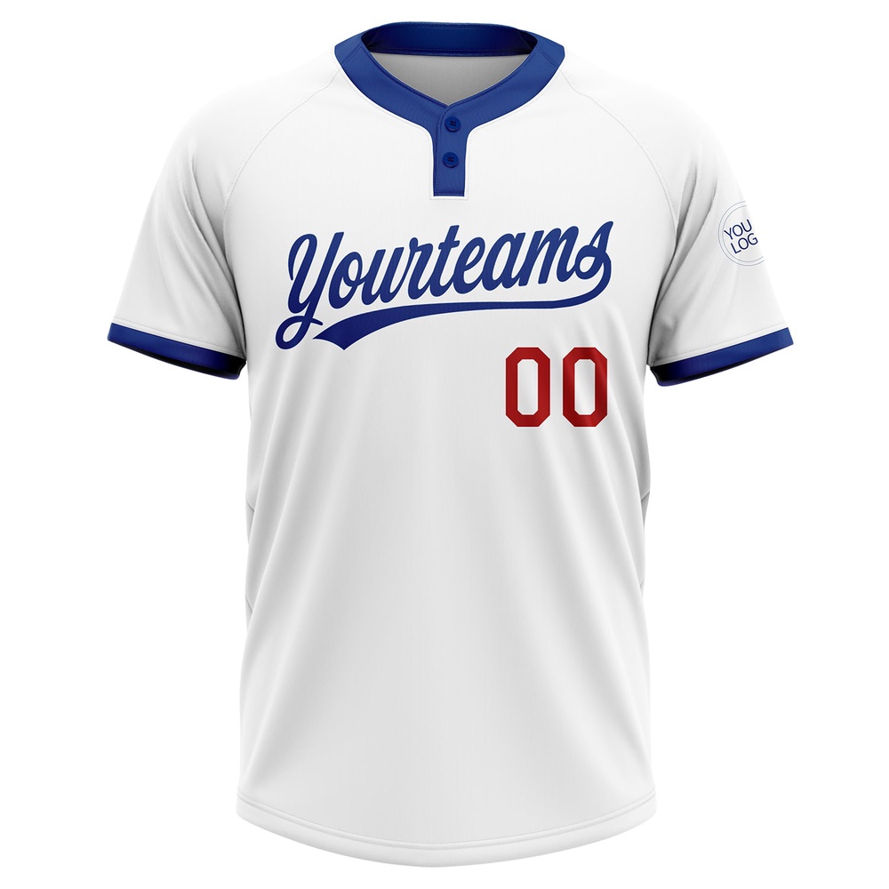 White Red Royal Two Button Unisex Softball Jersey, Custom Team Softball Jersey