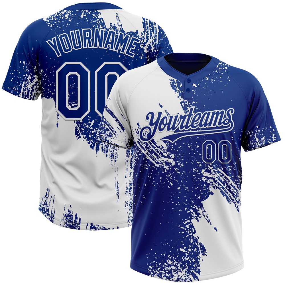 White Royal 3D Pattern Abstract Brush Stroke Two Button Unisex Softball Jersey, Custom Team Softball Jersey