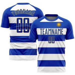 White Royal Gold Sublimation Uruguayan Flag Soccer…