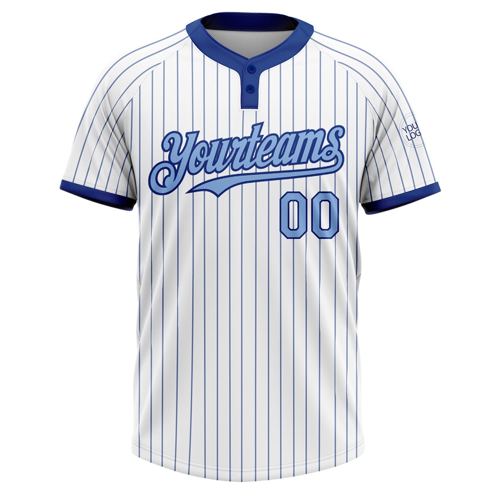 White Royal Pinstripe Light Blue Two Button Unisex Softball Jersey, Custom Team Softball Jersey