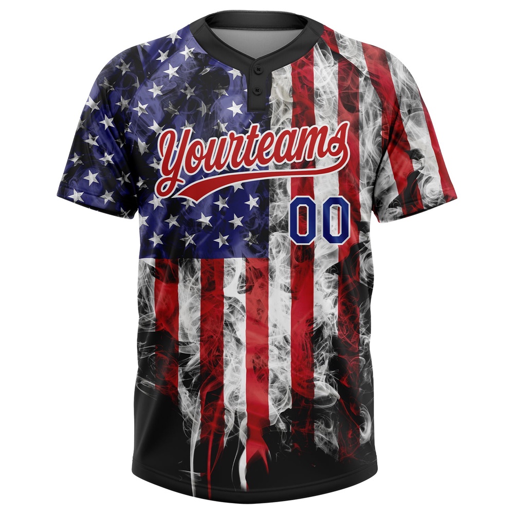 White Royal Red 3D American Flag Fashion Two Button Unisex Softball Jersey, Custom Team Softball Jersey