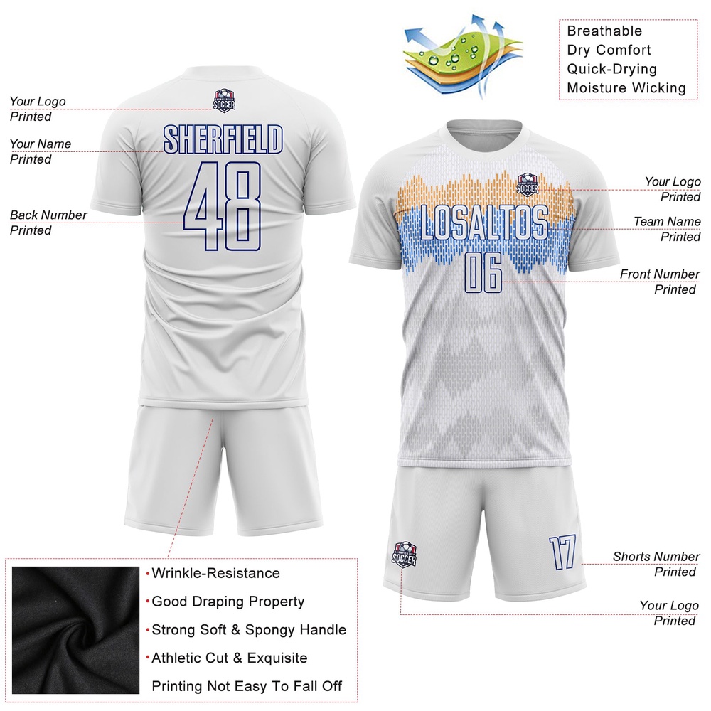 White Royal Sublimation Soccer Uniform Jersey, Custom Team Soccer Jersey Shirt