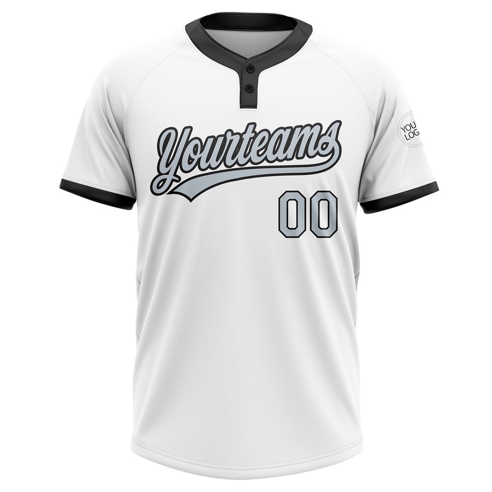 White Silver Black Two Button Unisex Softball Jersey, Custom Team Softball Jersey White Silver Black Two Button Unisex Softball Jersey, Custom Team Softball Jersey
