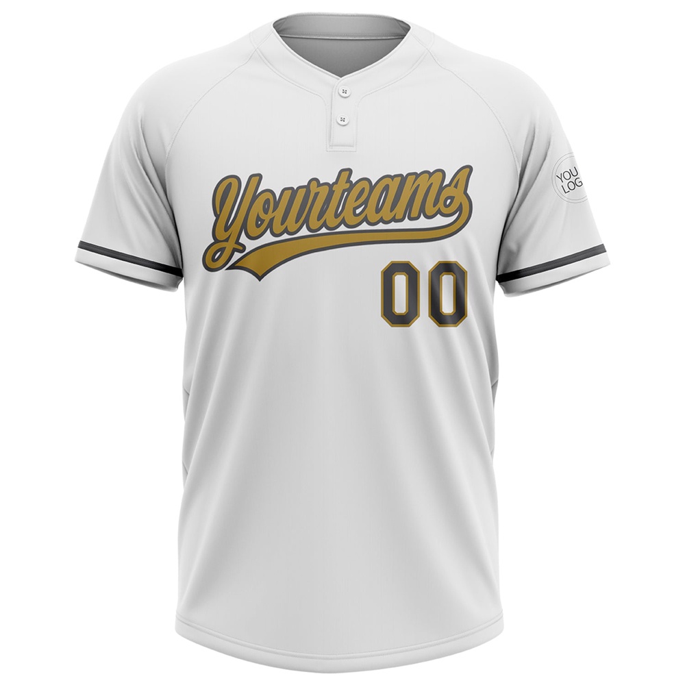 White Steel Gray Old Gold Two Button Unisex Softball Jersey, Custom Team Softball Jersey