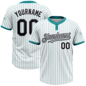 White Teal Pinstripe Black Gray Two Button…